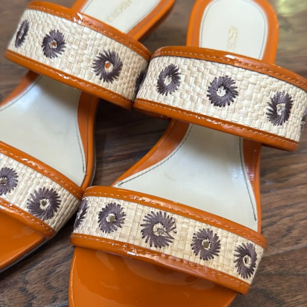 Aerosoles 2” Kitten Heel Slides, size 7M, “Sunbeam” Orange Combo, like new - Picture 6 of 15